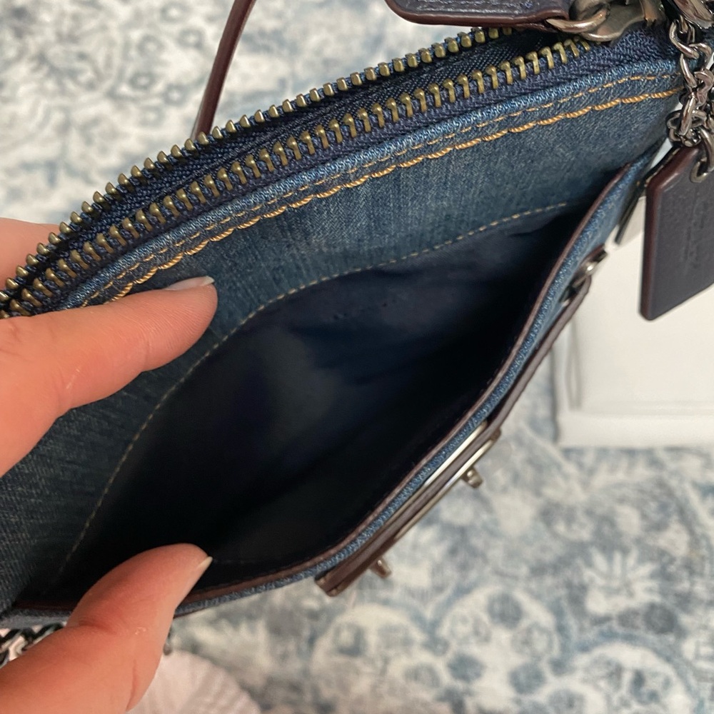 Coach Denim & Leather Blue Crossbody w Leather-and-Chain  Adjustable Strap - Picture 11 of 12
